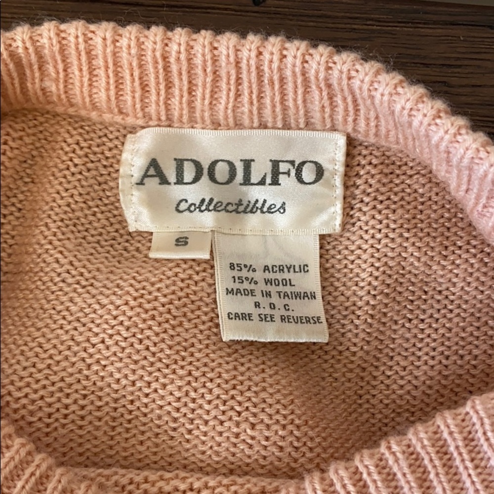 VINTAGE 80s Adolfo Pink Bunny Tunic Sweater - Picture 8 of 8